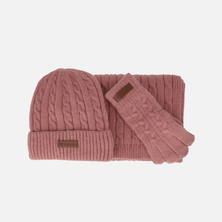 Conjunto de punto Caramelo de gorro bufanda y guantes