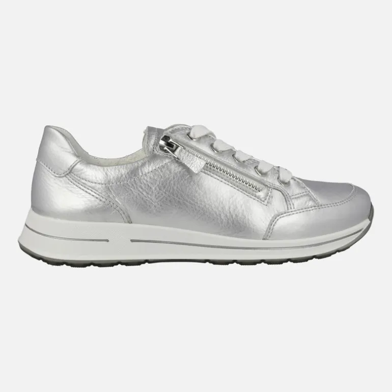 Deportivas Ara en piel metalizada plata con cremallera lateral