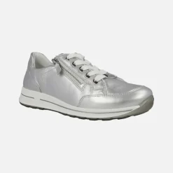 Deportivas Ara en piel metalizada plata con cremallera lateral