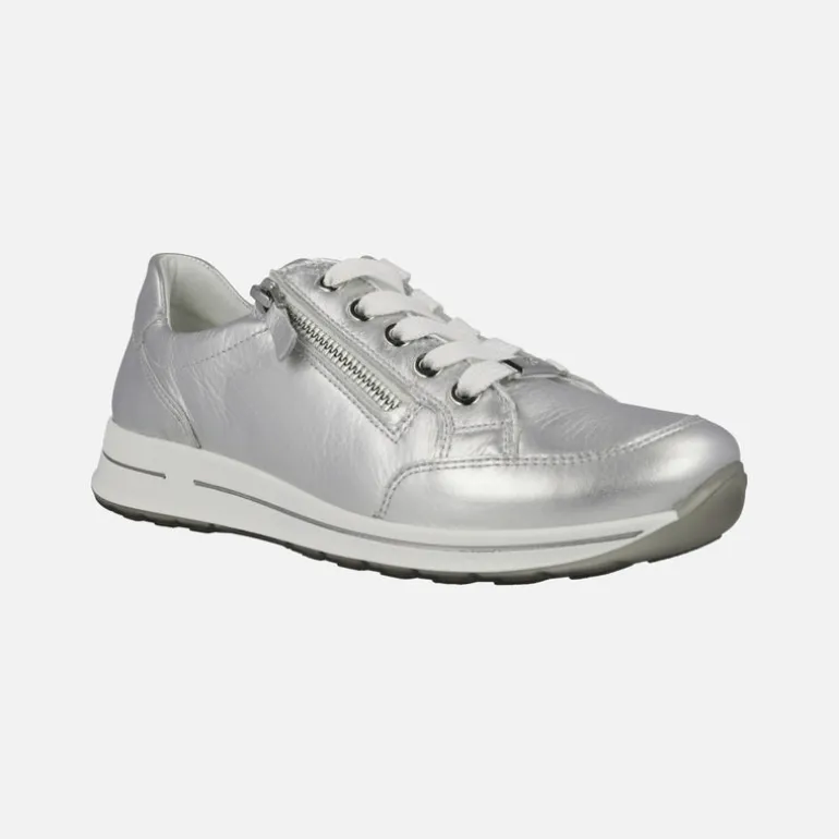 Deportivas Ara en piel metalizada plata con cremallera lateral
