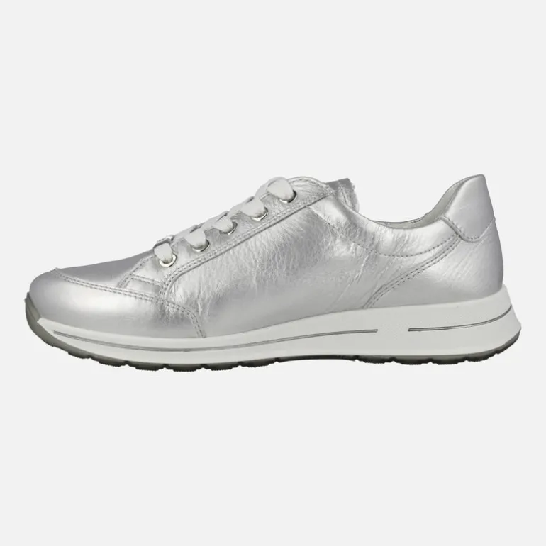 Deportivas Ara en piel metalizada plata con cremallera lateral