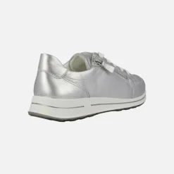 Deportivas Ara en piel metalizada plata con cremallera lateral