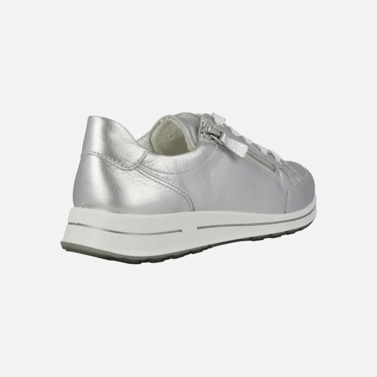 Deportivas Ara en piel metalizada plata con cremallera lateral