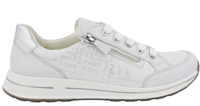 Deportivas blancas para mujer con letras plateadas