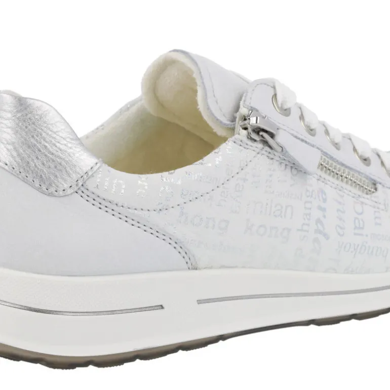 Deportivas blancas para mujer con letras plateadas