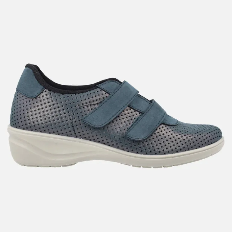 Deportivas confort para mujer en combinado azul con cierre de velcros