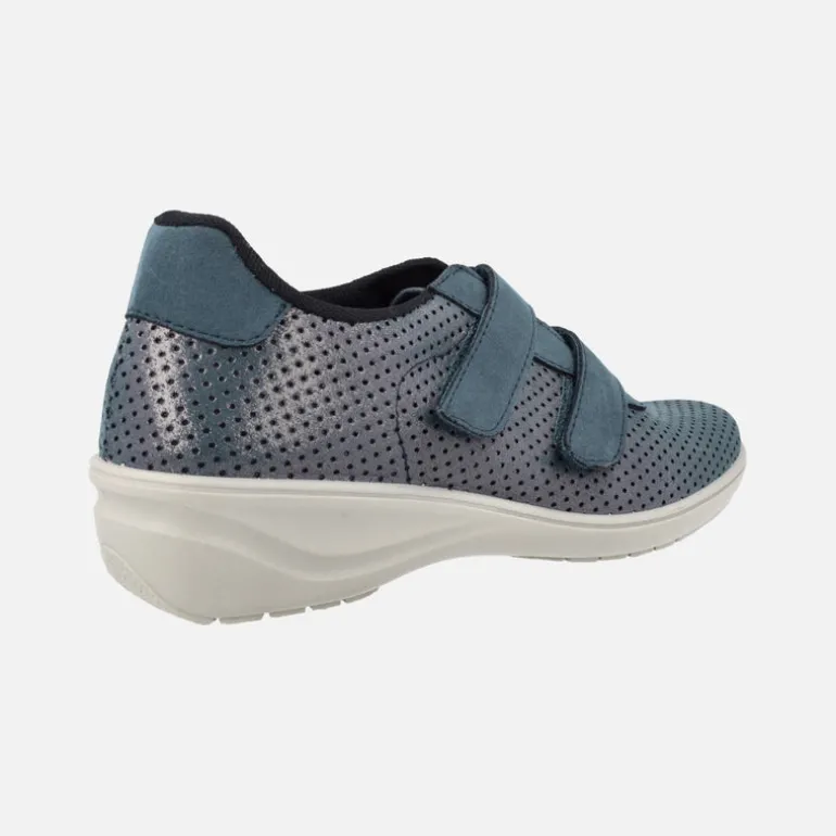 Deportivas confort para mujer en combinado azul con cierre de velcros