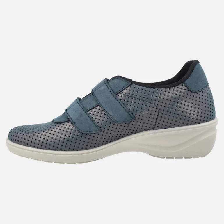Deportivas confort para mujer en combinado azul con cierre de velcros