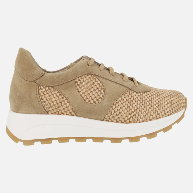 Deportivas de cordones en combinado de rafia y serraje