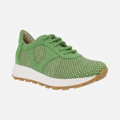 Deportivas de cordones en combinado de rafia y serraje