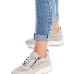 Deportivas de piel para mujer con cordones y cremallera lateral