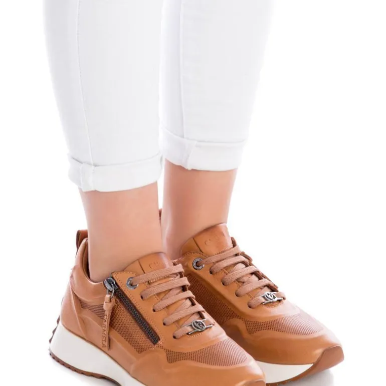 Deportivas de piel para mujer con cordones y cremallera lateral