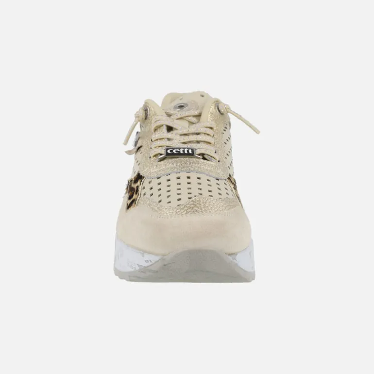 Deportivas de piel troqueladas con detalles en animal print