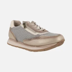 Deportivas de piel y rejilla con cordones y cremallera