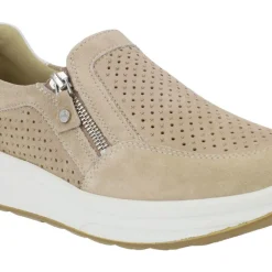 Deportivas en serraje beige con calados y cremallera lateral