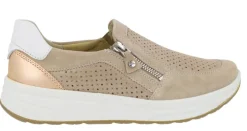 Deportivas en serraje beige con calados y cremallera lateral