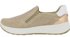 Deportivas en serraje beige con calados y cremallera lateral