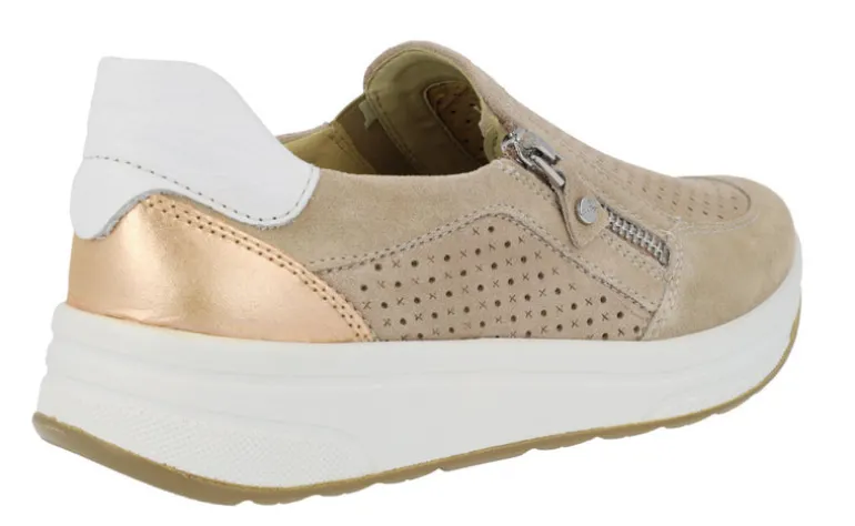 Deportivas en serraje beige con calados y cremallera lateral