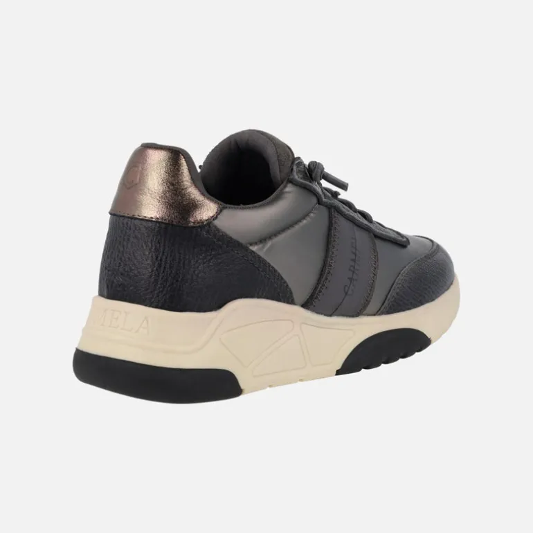 Deportivas para mujer en combinado gris con cordones elásticos