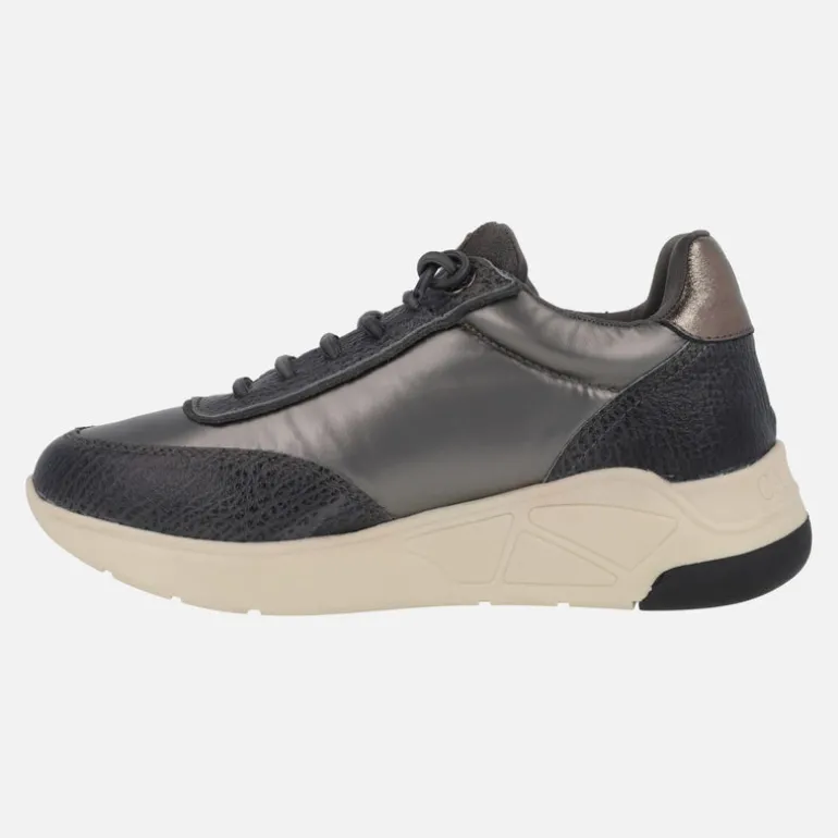 Deportivas para mujer en combinado gris con cordones elásticos