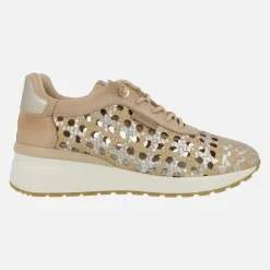 Deportivas trenzadas de piel en beige y oro con cordones elásticos