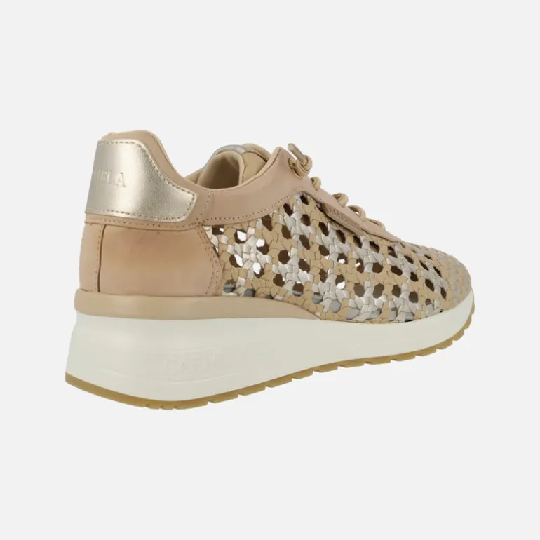 Deportivas trenzadas de piel en beige y oro con cordones elásticos