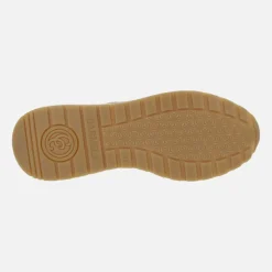 Deportivas trenzadas de piel en beige y oro con cordones elásticos