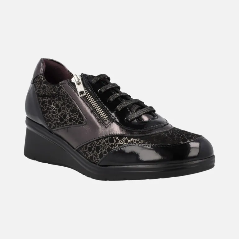 Deportivos con cordones y cremallera en combinado negro