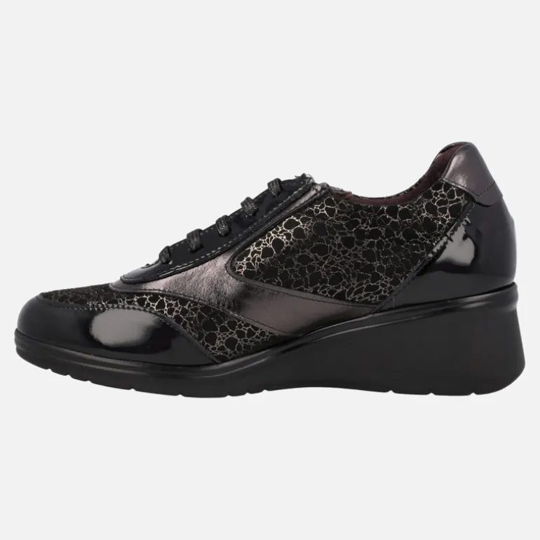 Deportivos con cordones y cremallera en combinado negro