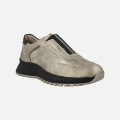Deportivos confort en beige metalizado y negro con detalles de strass