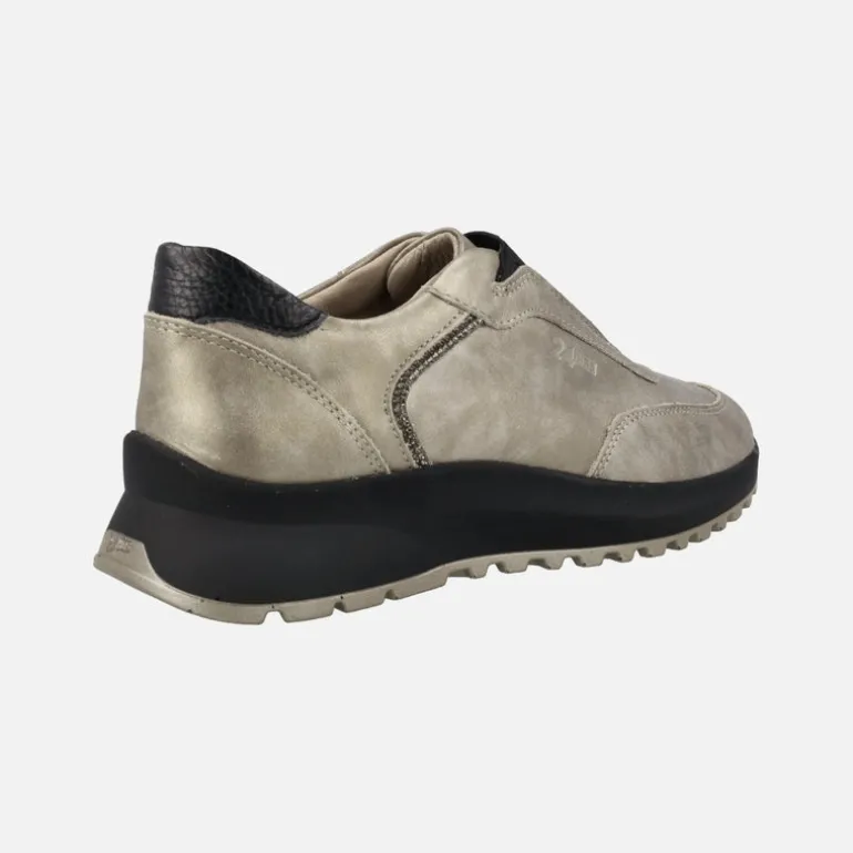 Deportivos confort en beige metalizado y negro con detalles de strass
