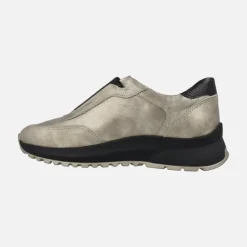 Deportivos confort en beige metalizado y negro con detalles de strass