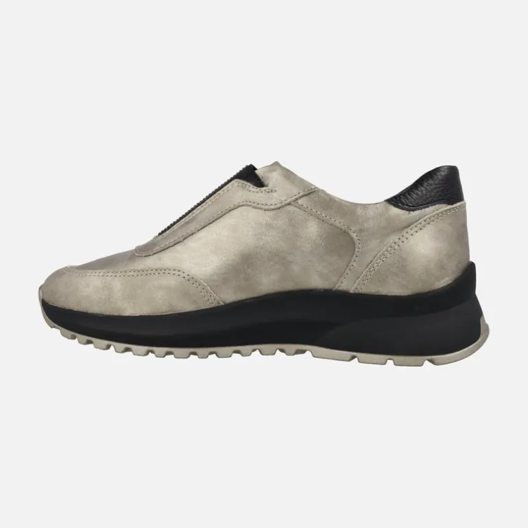 Deportivos confort en beige metalizado y negro con detalles de strass