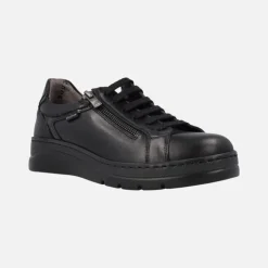 Deportivos negros de piel para mujer Pompas F1666