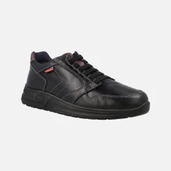 Deportivos negros de piel para hombre con cordones
