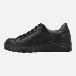 Deportivos negros de piel para mujer Pompas F1666