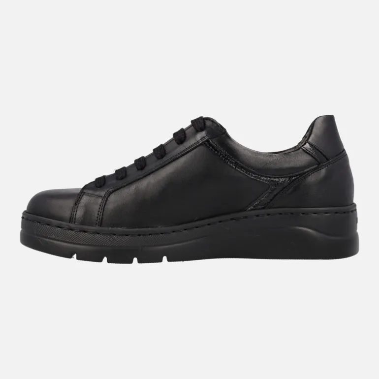 Deportivos negros de piel para mujer Pompas F1666