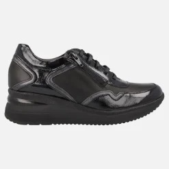 Deportivos negros multi material con cordones y cremallera