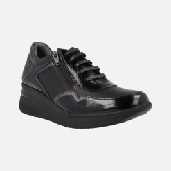 Deportivos negros multi material con cordones y cremallera
