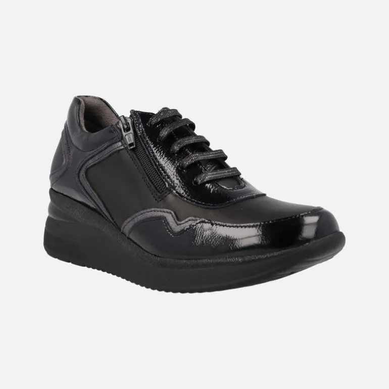 Deportivos negros multi material con cordones y cremallera