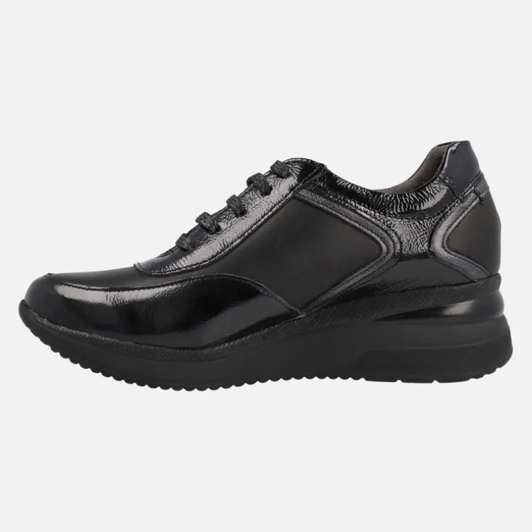 Deportivos negros multi material con cordones y cremallera