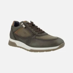 Deportivos para hombre en combinado kaki con cordones y cremallera