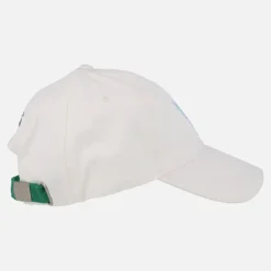 Gorras Victoria V en tejido blanco con logo en rizo azul