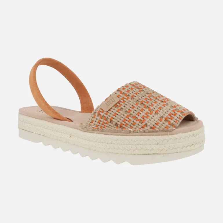 Menorquinas con plataforma Doble yute trenzado rafia naranja