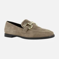 Mocasines bajos de serraje con adorno metálico para mujer