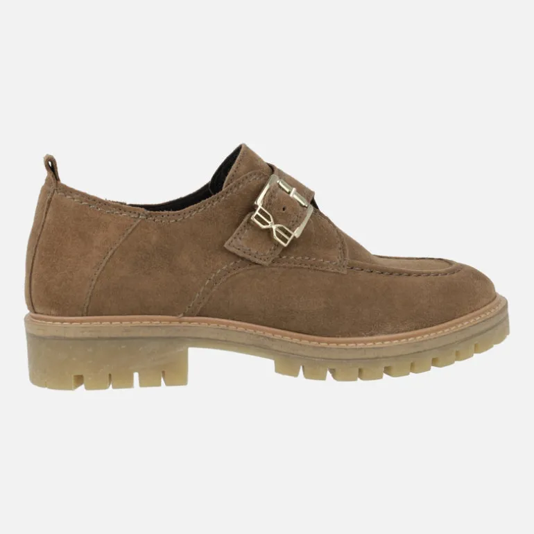 Mocasines Cataleya en piel serraje con adorno de hebilla