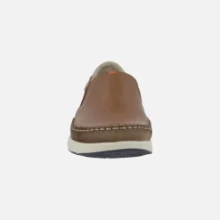 Mocasines confort con elásticos en piel marrón para hombre