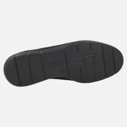 Mocasines confort en combinado de piel y tejido estampado negro