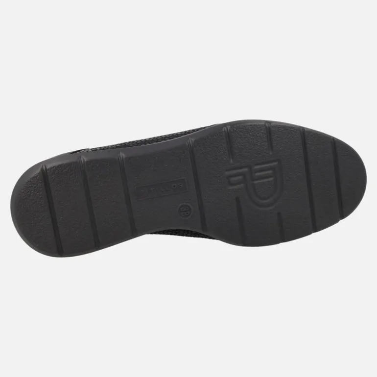 Mocasines confort en combinado de piel y tejido estampado negro