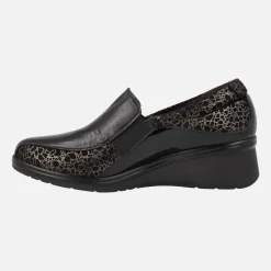 Mocasines confort para mujer en combinado negro y oro